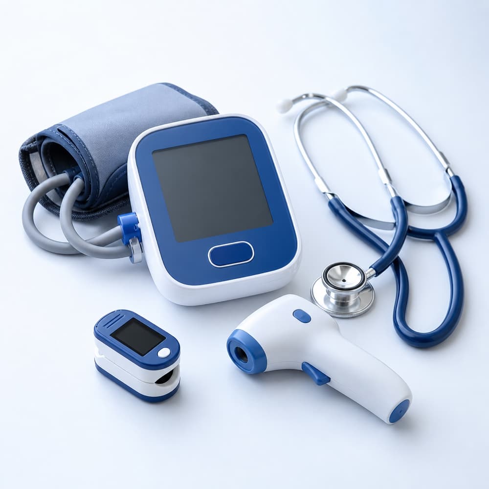 Exam-room diagnostic devices and stethoscope.