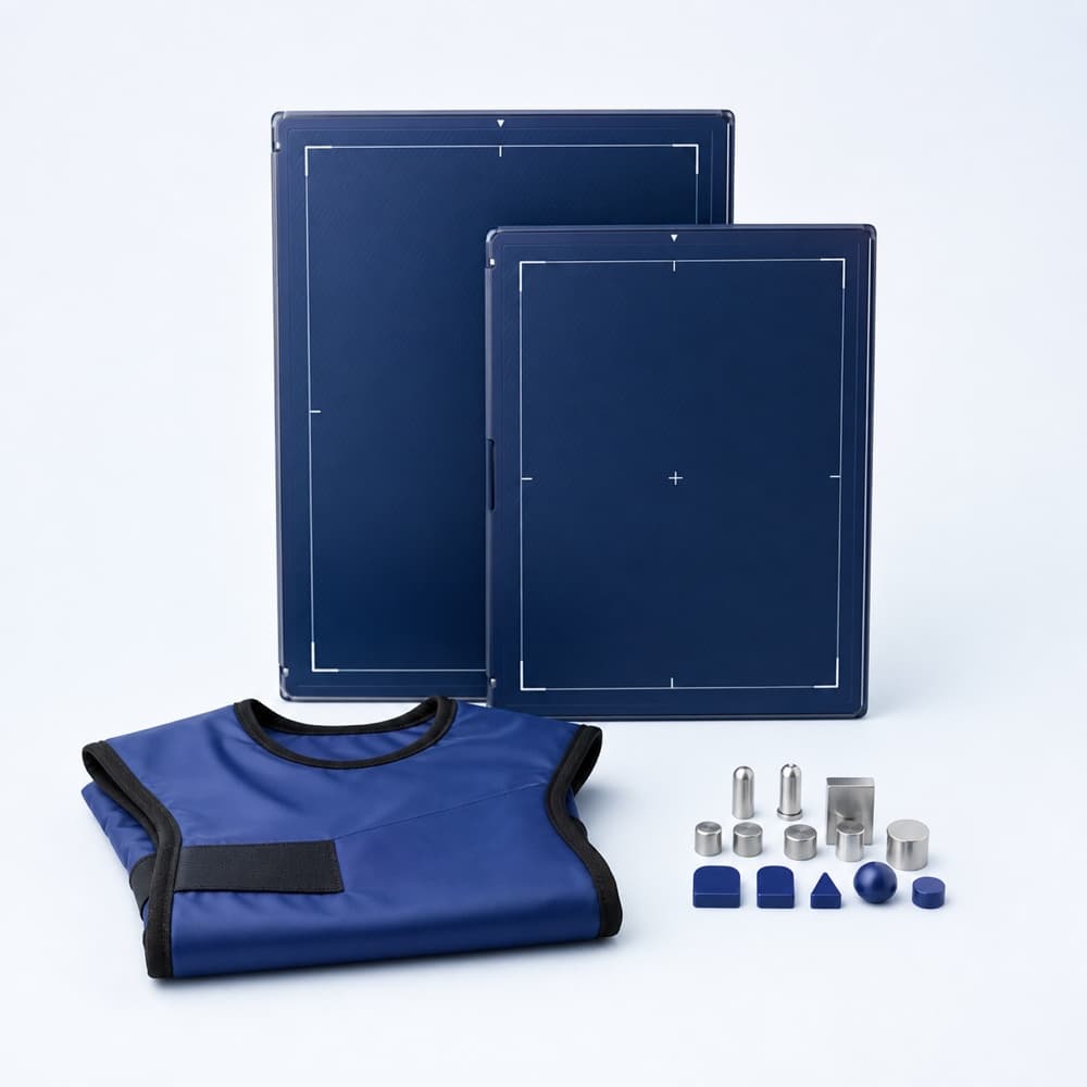 Medical imaging cassettes, protective apron, and radiology markers.